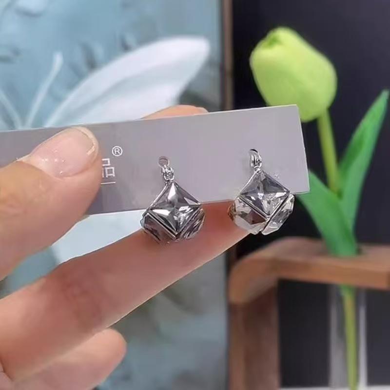 French Retro Square Crystal Stud Earrings