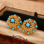 French Retro Turquoise Textured 3d Earrings