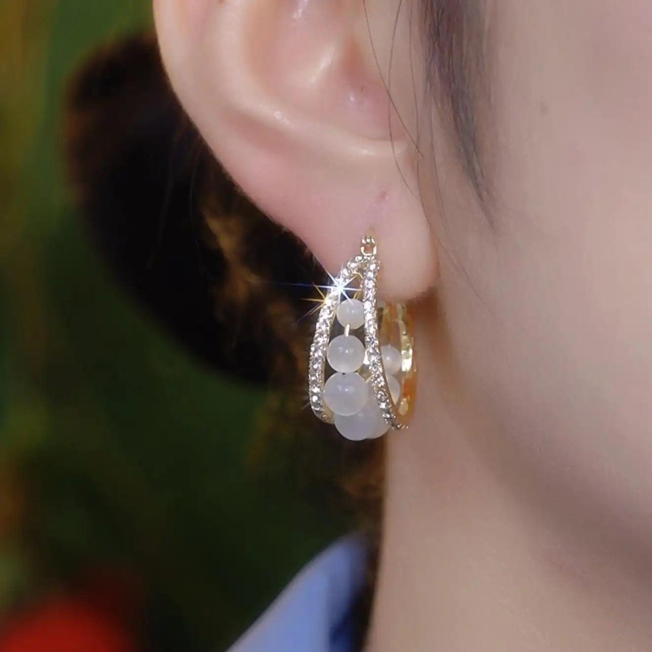 French Retro U-Shape Crystal Hoop Earrings