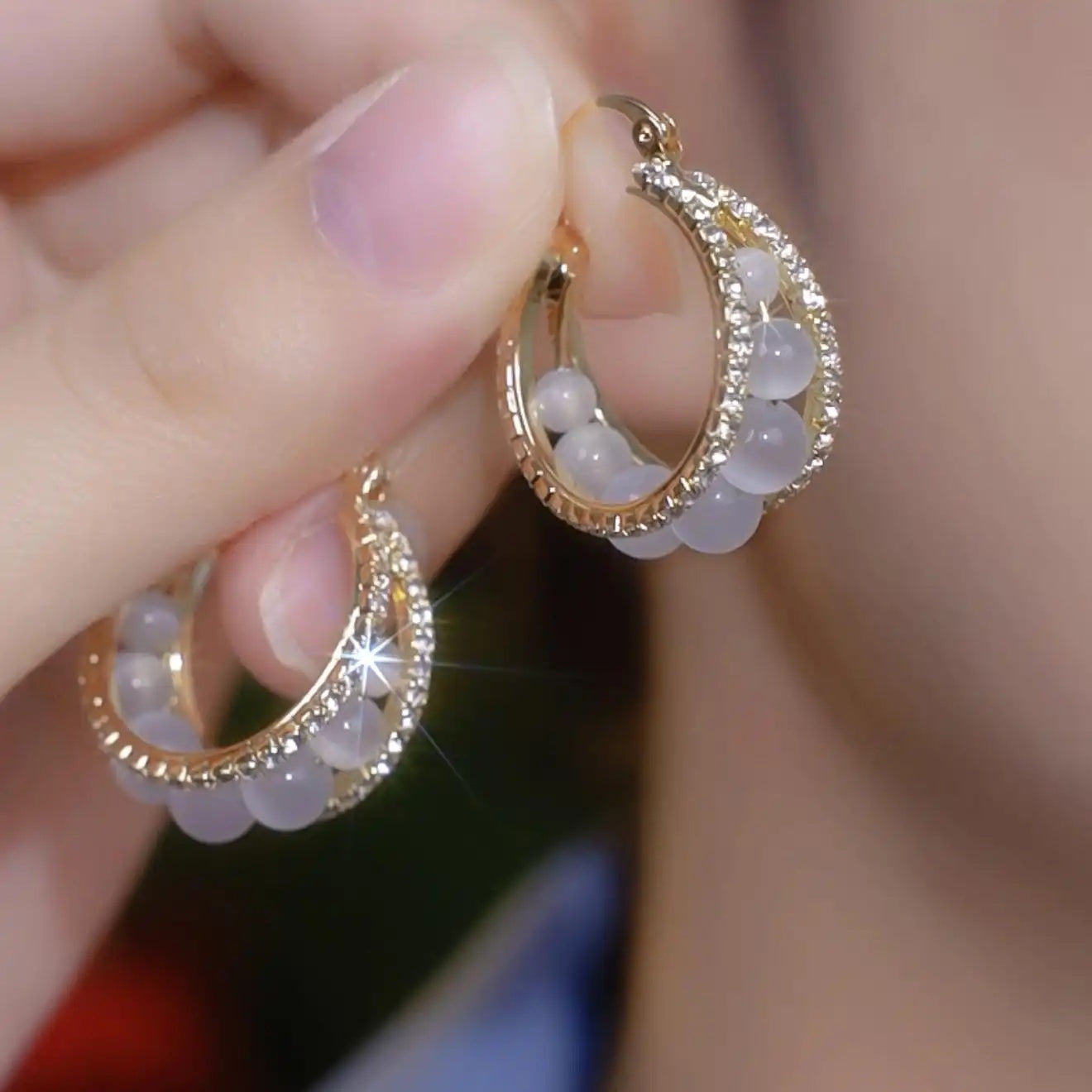 French Retro U-Shape Crystal Hoop Earrings