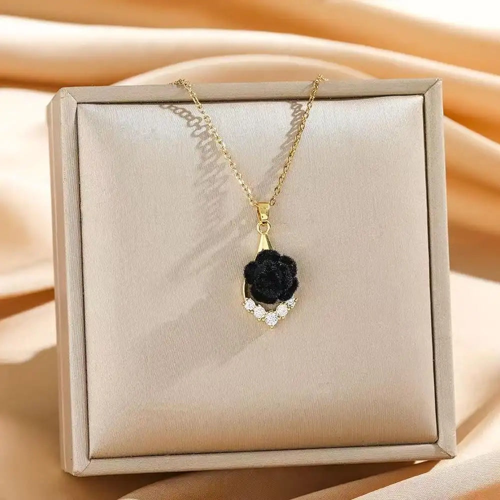 French Romantic Gold Rose Flower Necklace