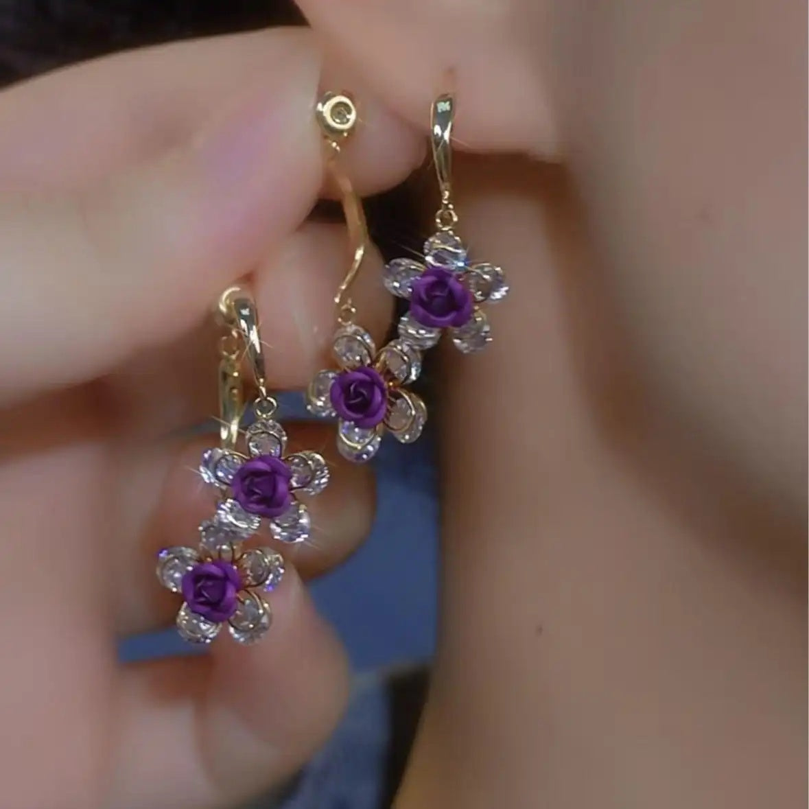 French Rose Flower Crystal Earrings