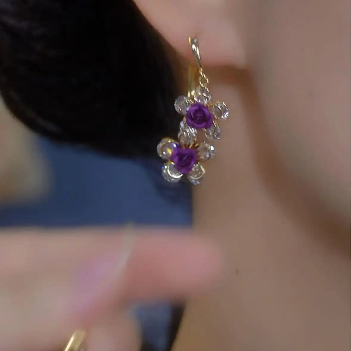 French Rose Flower Crystal Earrings