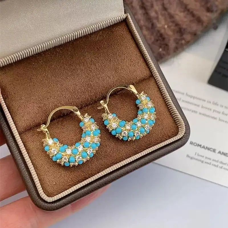 French Small Grain Blue Pine Earrings