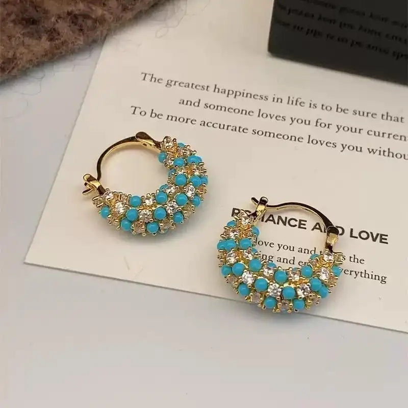 French Small Grain Blue Pine Earrings