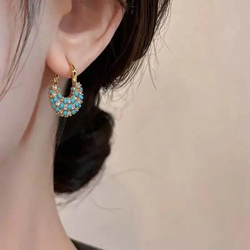 French Small Grain Blue Pine Earrings