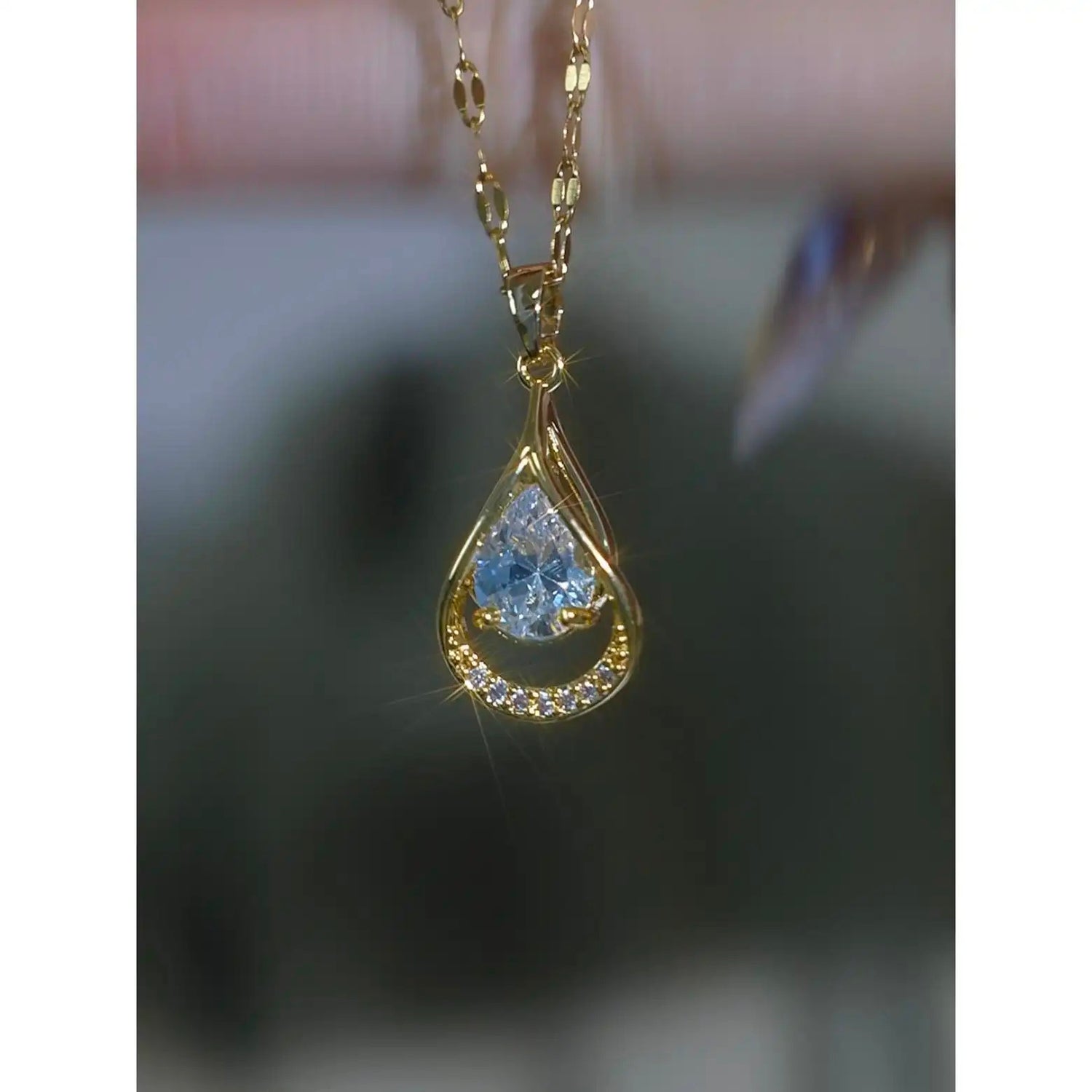 French Teardrop Crystal Minimalist Necklace