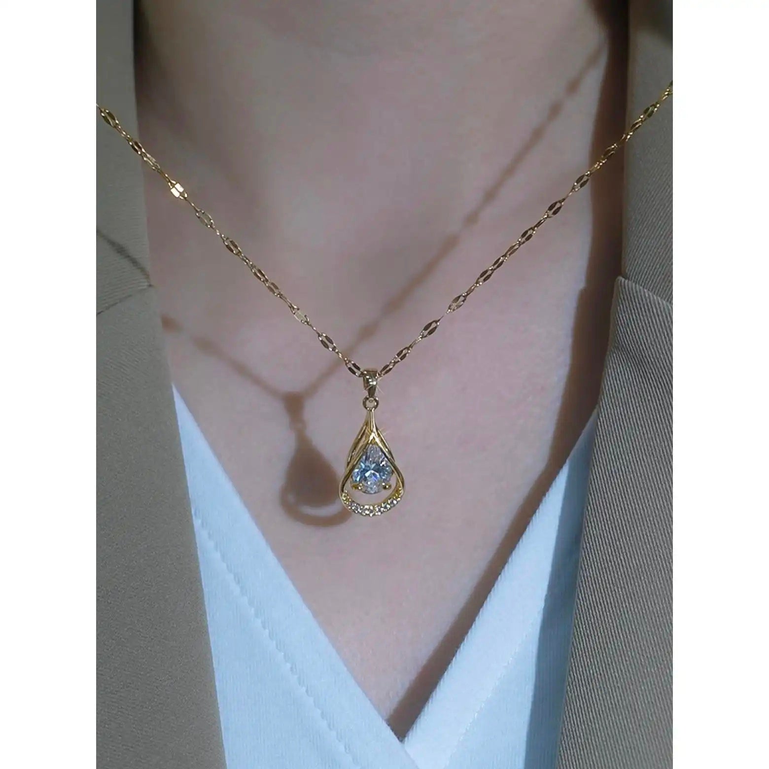 French Teardrop Crystal Minimalist Necklace