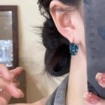 French Vintage Blue Crystal Square Earrings