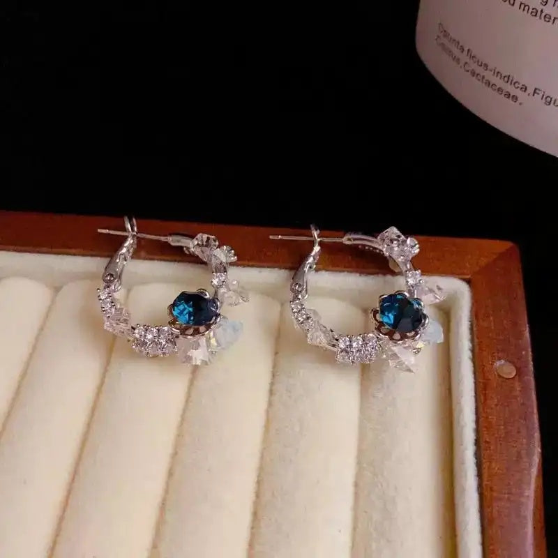 French Vintage Pink Crystal Double-Sided Hoop Earrings