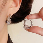 French Vintage Pink Crystal Double-Sided Hoop Earrings