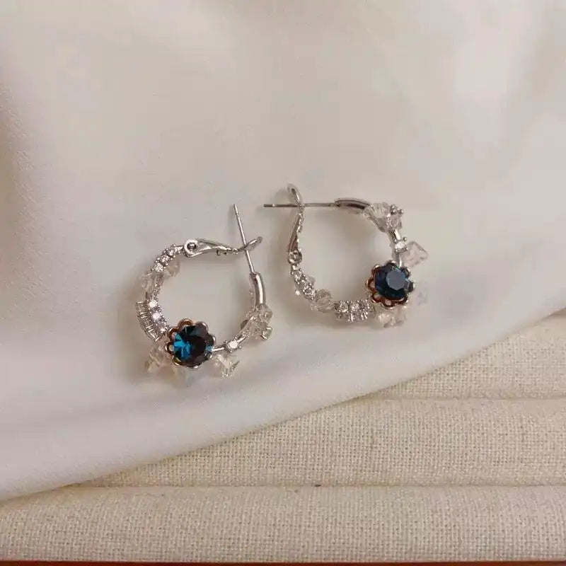 French Vintage Pink Crystal Double-Sided Hoop Earrings