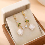 French White Rose Crystal Date Drop Earrings