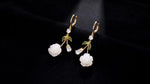 French White Rose Crystal Date Drop Earrings