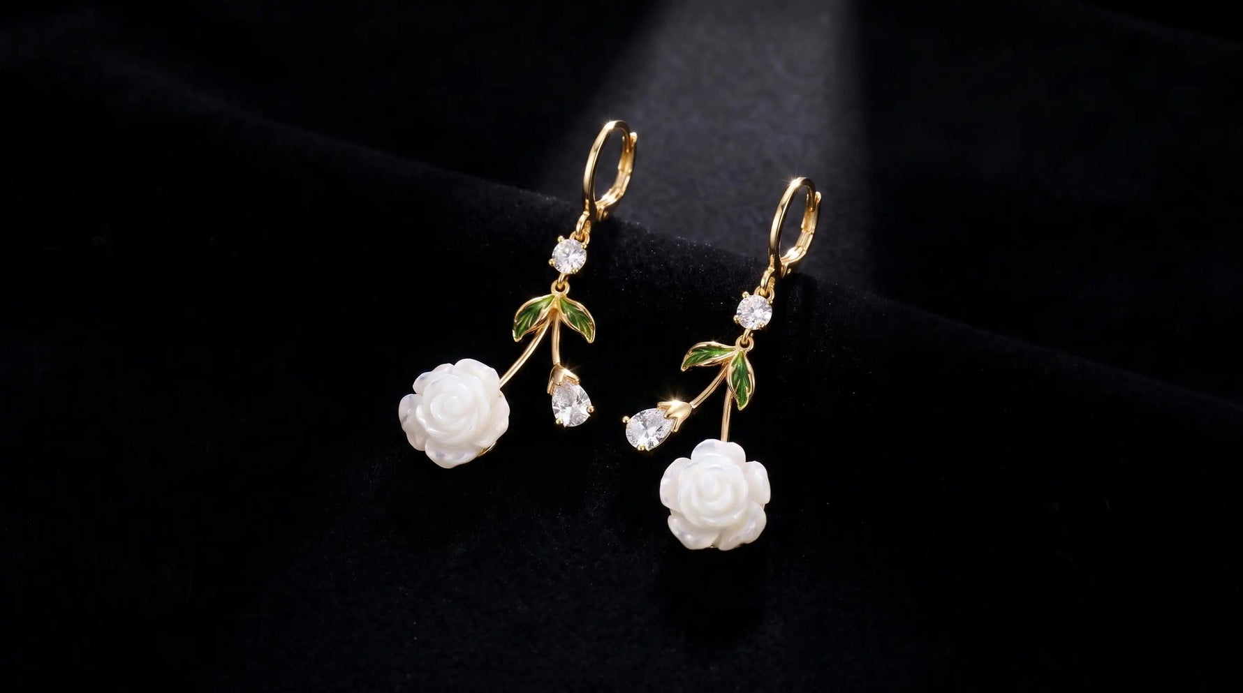 French White Rose Crystal Date Drop Earrings
