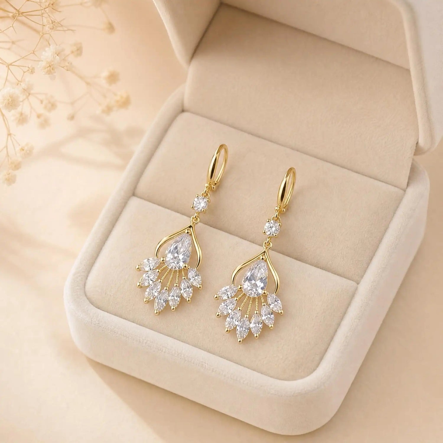Fringe Crystal Teardrop Drop Earrings