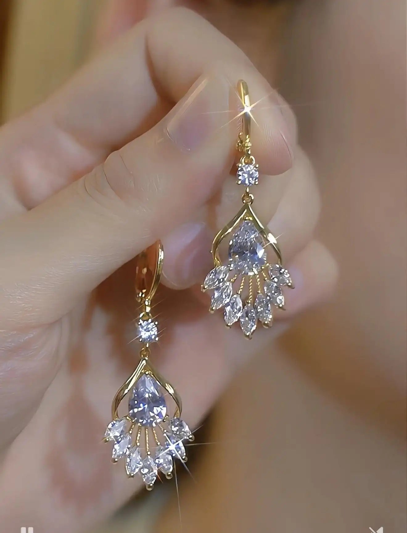 Fringe Crystal Teardrop Drop Earrings
