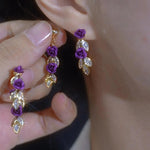 Front-Back Ultra Purple Flower Rose Stud Earrings