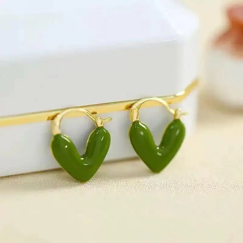 Fruit Green Spring Summer Heart Hoop Earrings