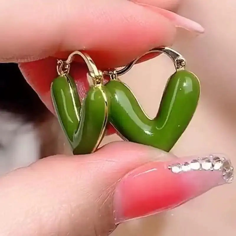 Fruit Green Spring Summer Heart Hoop Earrings