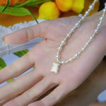 Gentle Crystal Bear Pearl Collar Necklace