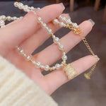 Gentle Crystal Bear Pearl Collar Necklace