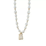 Gentle Crystal Bear Pearl Collar Necklace
