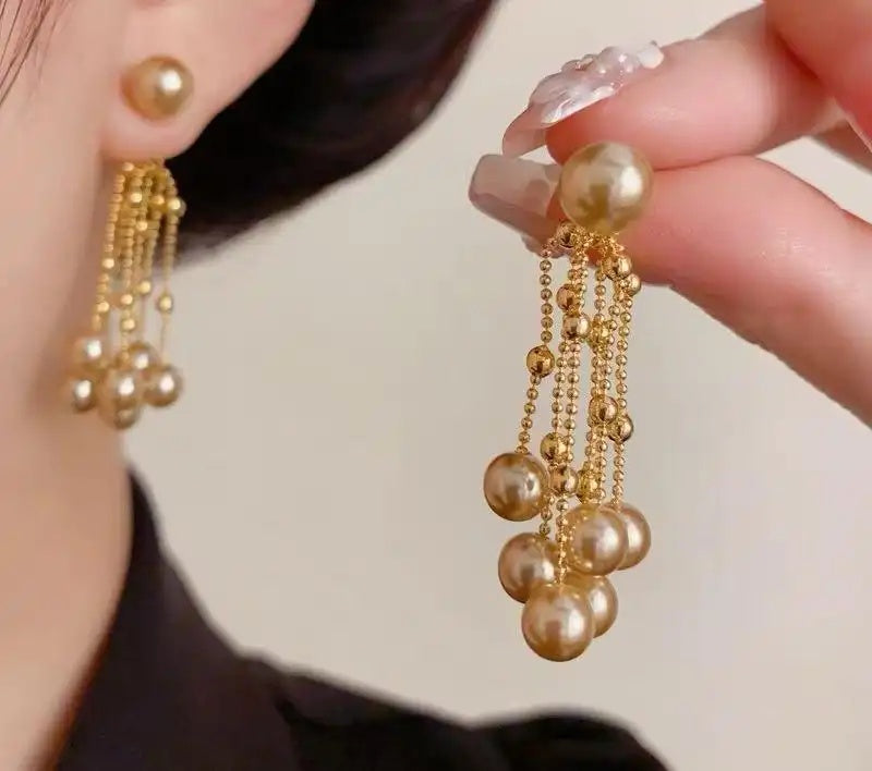 Gentle Pearl Two-Way Tassel Minimalist Drop Earrings