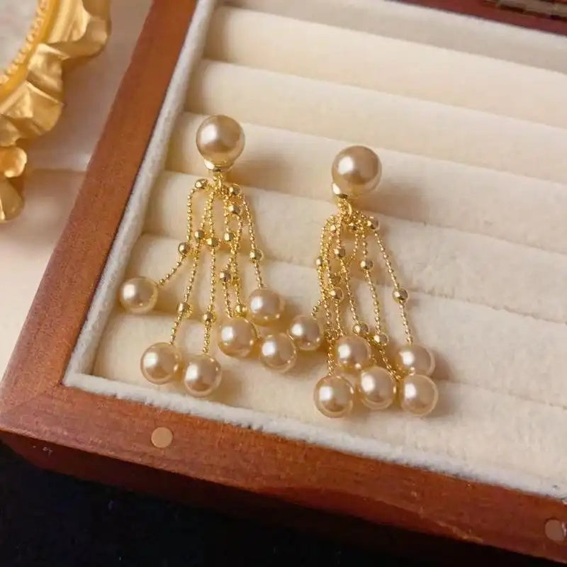 Gentle Pearl Two-Way Tassel Minimalist Drop Earrings