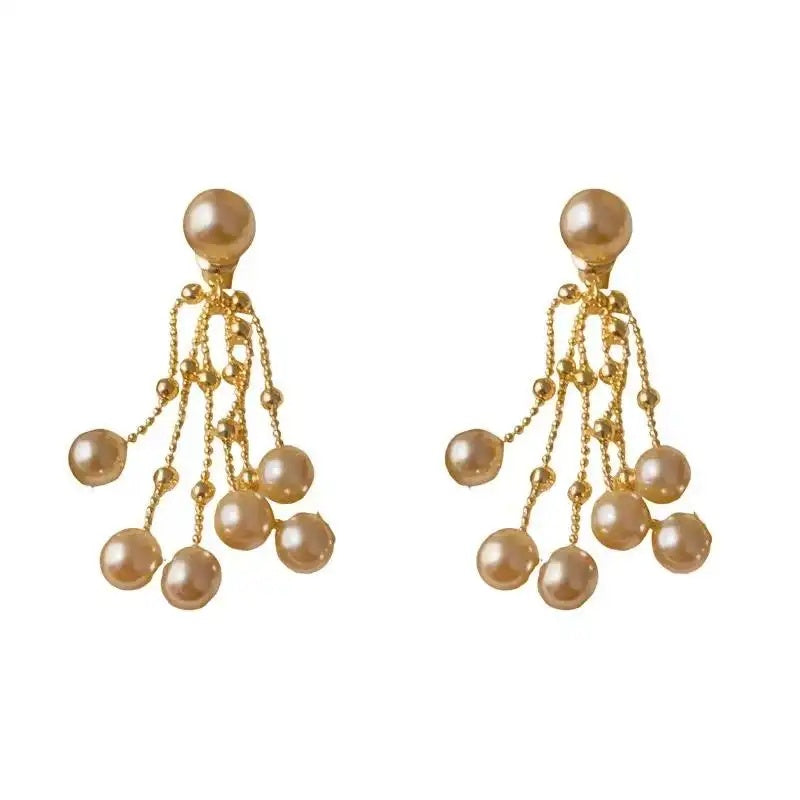 Gentle Pearl Two-Way Tassel Minimalist Drop Earrings