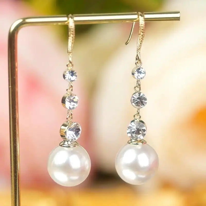 Gentle White Pearl Tassel Hook Drop Earrings