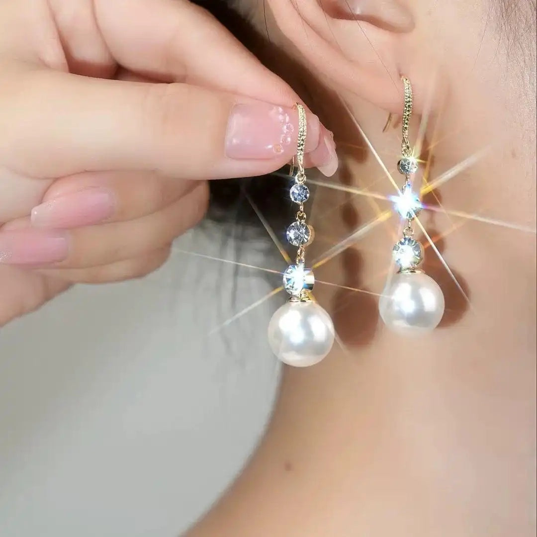 Gentle White Pearl Tassel Hook Drop Earrings