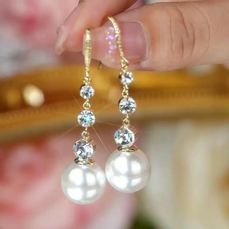 Gentle White Pearl Tassel Hook Drop Earrings