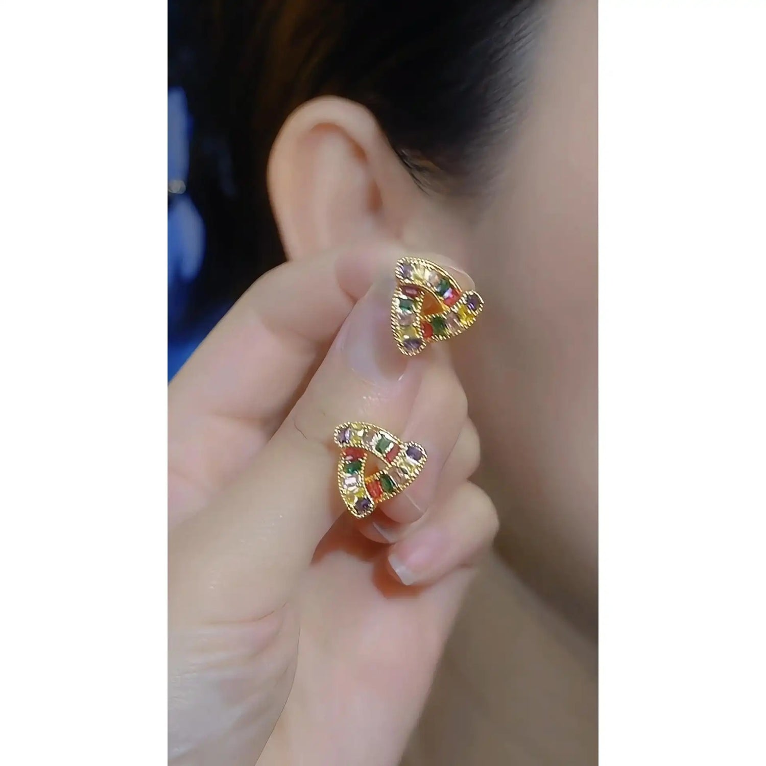 Geometric Asymmetrical Colorful Crystal Minimalist Earrings