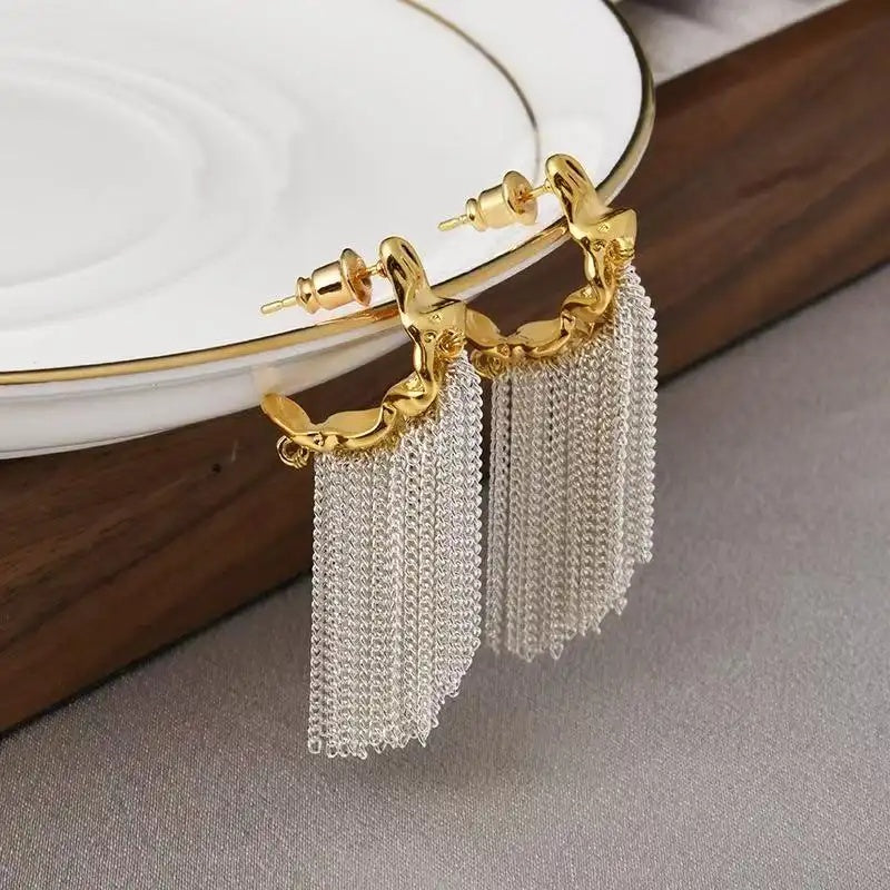 Geometric Chain Tassel Drop Earrings