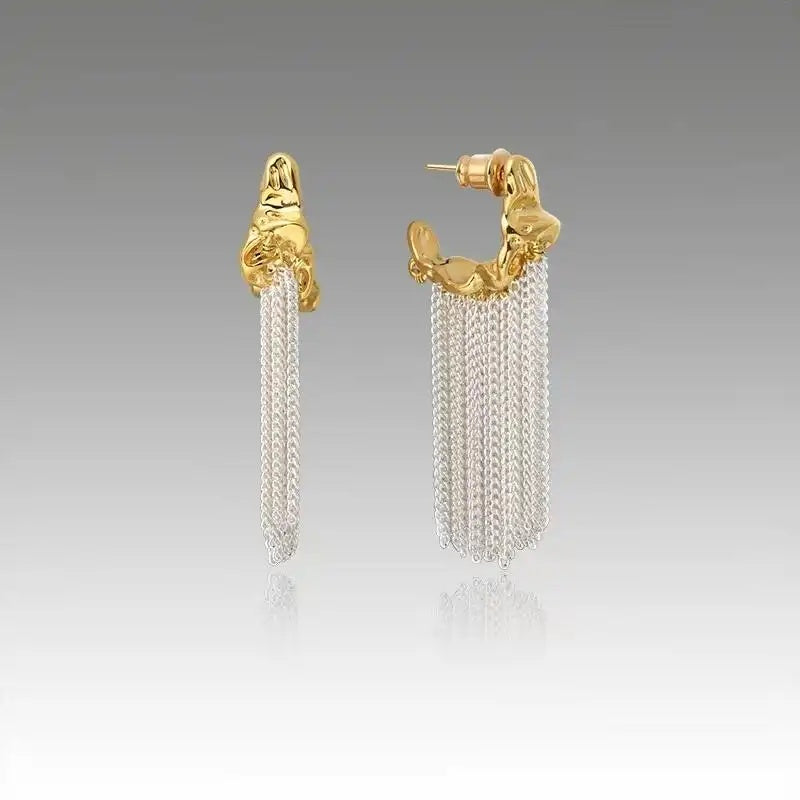 Geometric Chain Tassel Drop Earrings