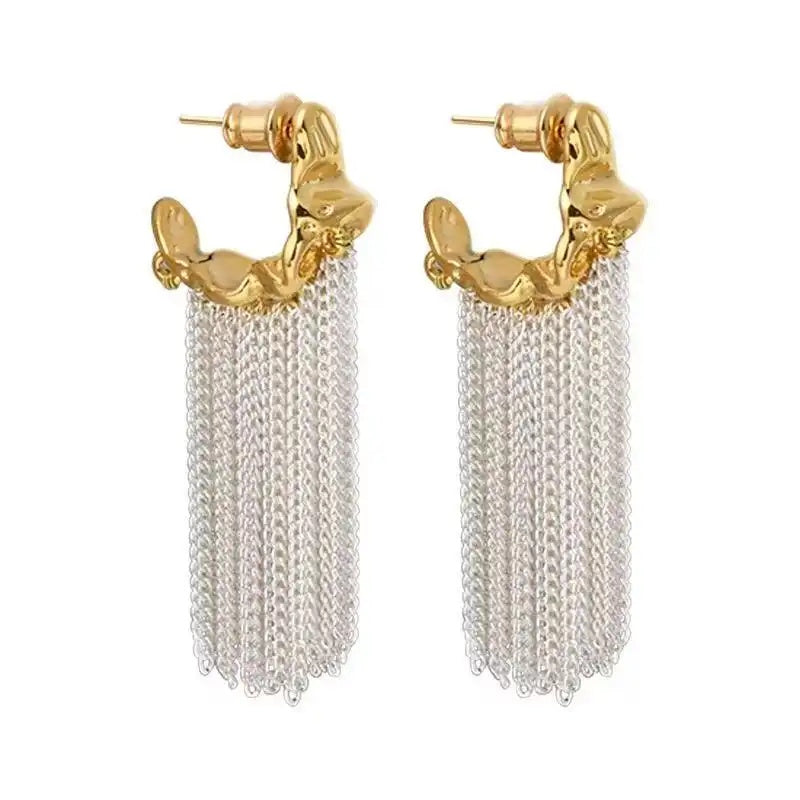 Geometric Chain Tassel Drop Earrings