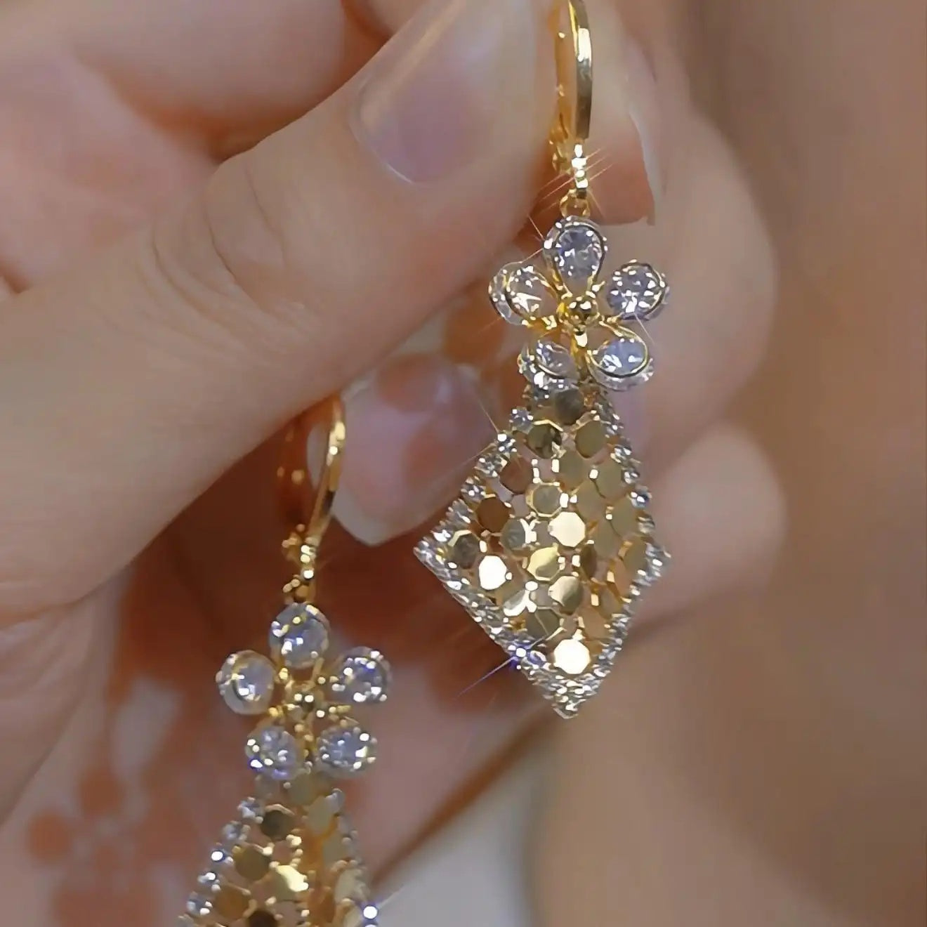 Geometric Diamond Shaped Sequin Tassel Drop Earrings
