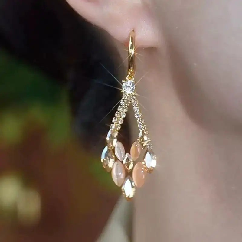 Geometric Double Rhombus Crystal Long Drop Earrings