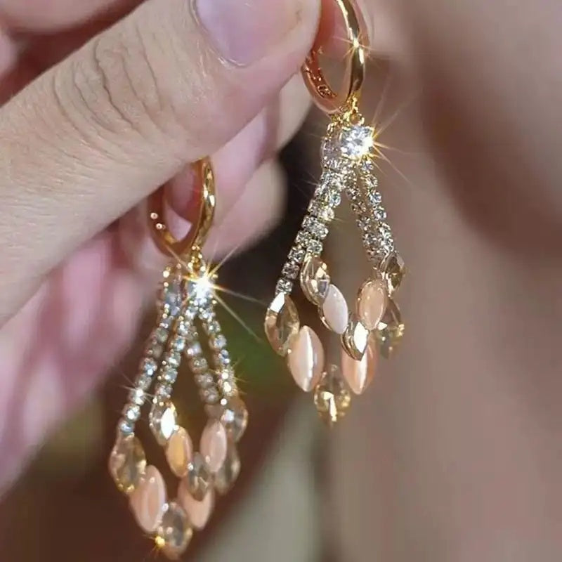 Geometric Double Rhombus Crystal Long Drop Earrings