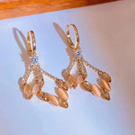 Geometric Double Rhombus Crystal Long Drop Earrings