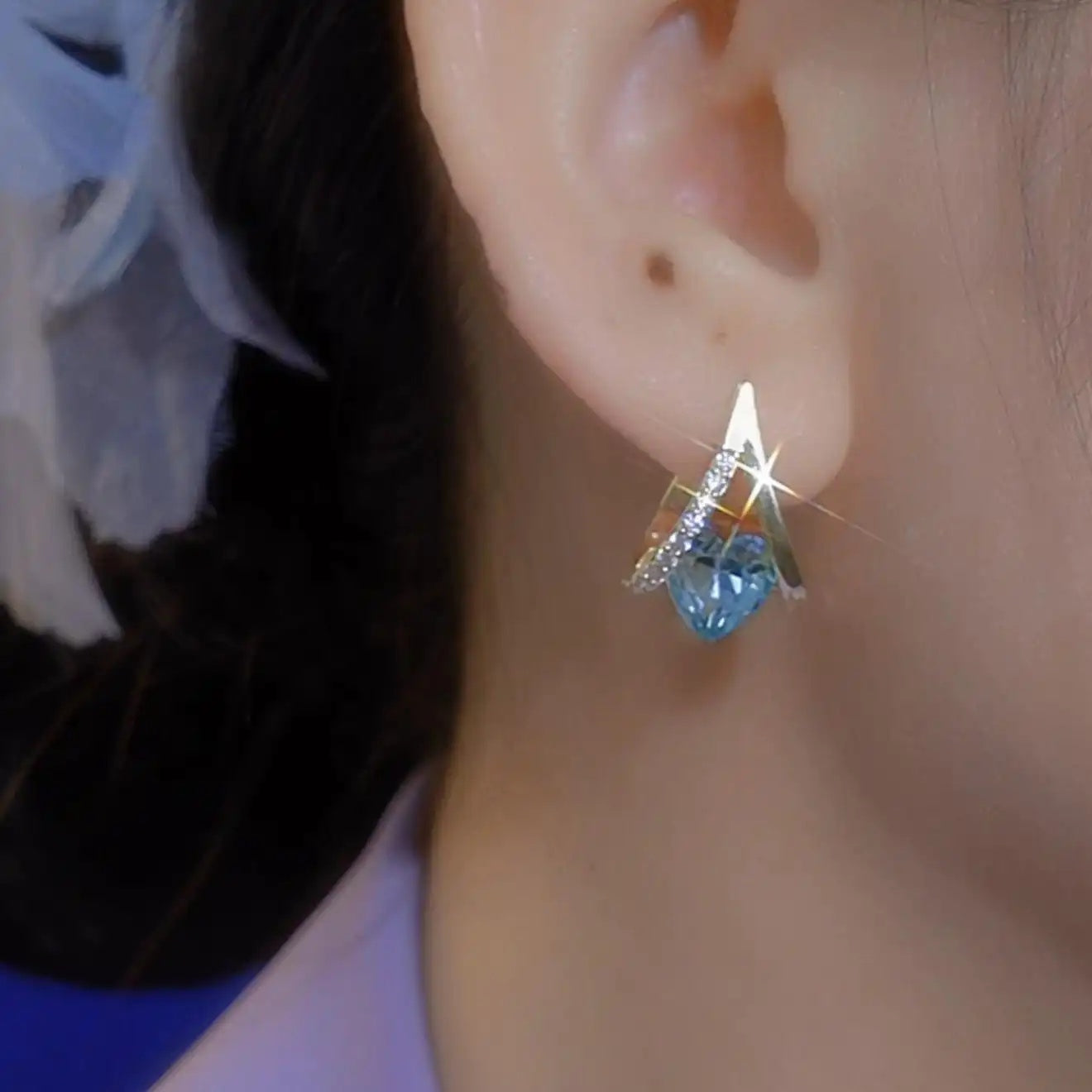 Geometric Heart Crystal Ear Buckles Earrings