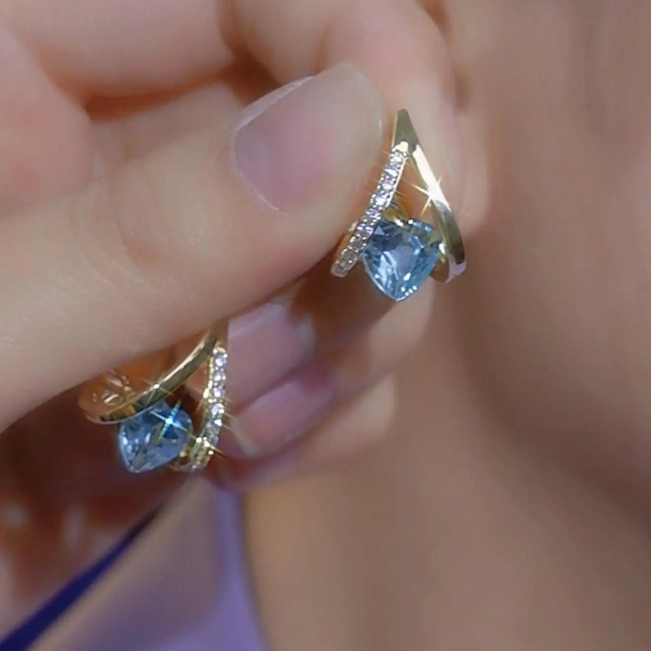 Geometric Heart Crystal Ear Buckles Earrings