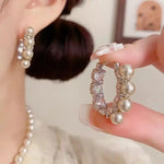 Geometric Pearl Diamonds Hoop Earrings