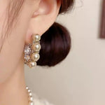 Geometric Pearl Diamonds Hoop Earrings