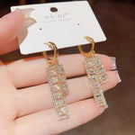 Geometric Rectangle Crystal Tassel Drop Earrings
