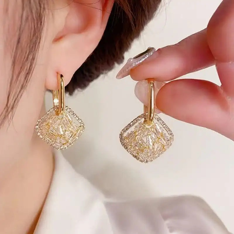 Geometric Rhombus Crystal Earrings
