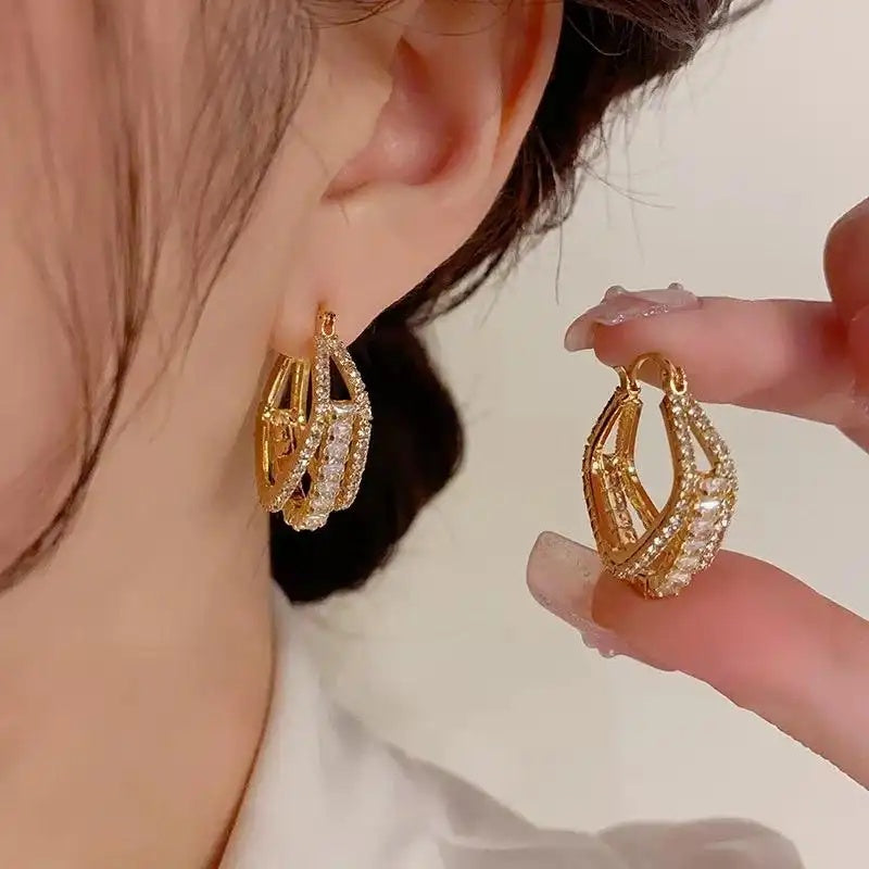 Geometric Square Crystal Clip-On Stud Earrings