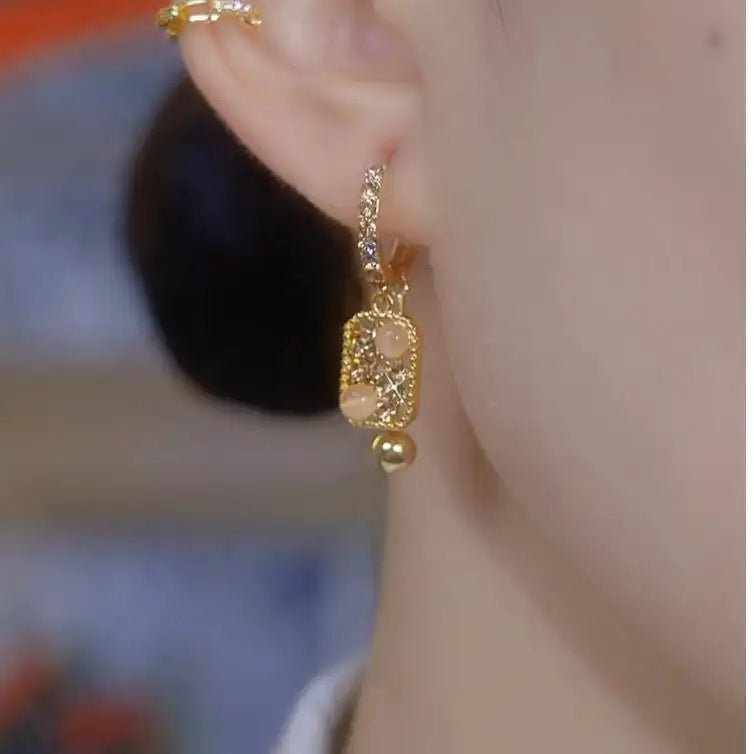 Geometric Square Micro Inlay Crystal Drop Earrings