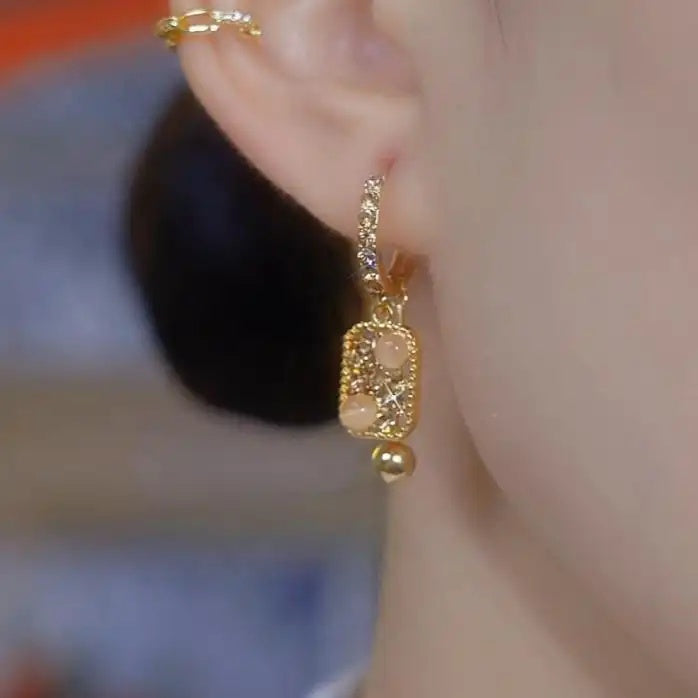 Geometric Square Micro Inlay Crystal Drop Earrings